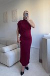 Bordo Uzun Tek Omuzlu Drape Detay Abiye Elbise