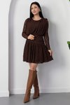 Kahverengi Dantel Güpürlü Mini Bel Detaylı Elbise