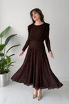 Kahverengi Dantel Güpürlü Uzun Bel Detaylı Elbise