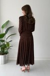 Kahverengi Dantel Güpürlü Uzun Bel Detaylı Elbise