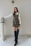 Mini Plaid Strappy Shirt Dress - Brown