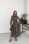 Kahverengi Ekose Uzun Kuşaklı Gömlek Elbise