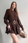 Kahverengi Mini Şifon Gömlek Elbise