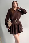 Kahverengi Mini Şifon Gömlek Elbise
