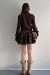 Kahverengi Mini Şifon Gömlek Elbise