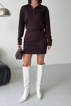 Kahverengi Modal Mini Polo Yaka Bel Drape Detaylı Elbise