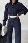 Lacivert Çizgili Gömlek Ve Pantolon İkili Takım