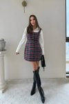 Mini Plaid Strappy Shirt Dress - Navy Blue