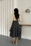 Siyah Ekose Midi Çan Kemerli Etek