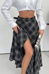 Siyah Ekose Uzun Cepli Kemerli Etek