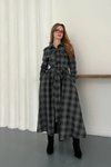 Siyah Ekose Uzun Gömlek Belden Bağlamalı Elbise