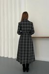 Siyah Ekose Uzun Gömlek Belden Bağlamalı Elbise