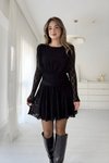 Siyah Güpür Dantel Mini Bel Büzgülü Elbise