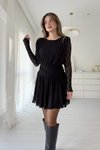 Siyah Güpür Dantel Mini Bel Büzgülü Elbise