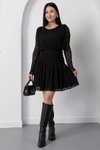Siyah Güpürlü Dantel Mini Bel Detaylı Elbise