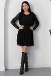 Siyah Güpürlü Dantel Mini Bel Detaylı Elbise