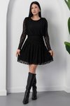 Siyah Güpürlü Dantel Mini Bel Detaylı Elbise