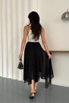Siyah Midi Asimetrik Kesim Taşlı Astarlı Tül Etek