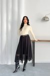 Siyah Midi Asimetrik Kesim Tül Etek