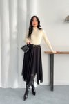 Siyah Midi Asimetrik Kesim Tül Etek