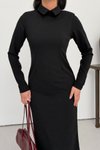 Siyah Midi Kalem Gömlek Yaka Elbise