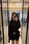 Siyah Mini Gömlek Kemerli Dantel Elbise