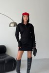 Siyah Mini Polo Yaka Bel Drape Detaylı Elbise