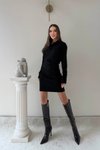 Siyah Mini Polo Yaka Bel Drape Modal Elbise