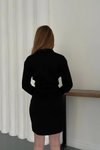 Siyah Polo Yaka Uzun Kol Mini Modal Elbise