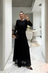 Siyah Uzun Dantel Güpürlü Elbise