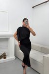 Siyah Uzun Dökümlü Tek Omuzlu Drapeli Abiye Elbise