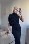 Siyah Uzun Tek Omuzlu Drape Detay Abiye Elbise