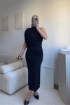 Siyah Uzun Tek Omuzlu Drape Detay Abiye Elbise