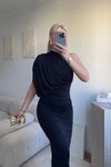 Siyah Uzun Tek Omuzlu Drape Detay Abiye Elbise