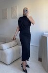 Siyah Uzun Tek Omuzlu Drape Detay Abiye Elbise
