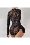 Siyah Flok Baskılı Bodysuit Çıtçıtlı Büstiyer
