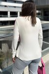 Beyaz Asimetrik Uzun Kollu Yırtmaçlı Bluz