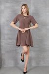 Kahverengi Vizon Mini Volanlı Kısa Kollu Elbise