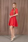 Kırmızı Yazlık Mini Volanlı Kısa Kollu Elbise