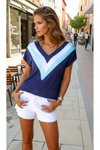 Lacivert V Yaka Kısa Kollu Terletmez Bluz