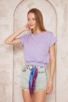 Lila Crop Eteği Lastikli Cepli Bluz