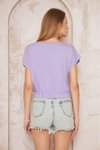 Lila Crop Eteği Lastikli Cepli Bluz