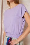 Lila Crop Eteği Lastikli Cepli Bluz