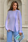 Asymmetrical Long-Sleeved Slit Blouse - Pink