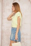 Sarı Kısa Kol Eteği Lastikli Cepli Crop Bluz