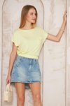 Sarı Kısa Kol Eteği Lastikli Cepli Crop Bluz
