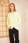 Sarı Pastel Salaş Asimetrik Pliseli Parmak Eldiven Detaylı Bluz