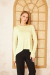 Sarı Pastel Salaş Asimetrik Pliseli Parmak Eldiven Detaylı Bluz