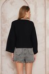 Siyah Salaş Kruvaze Bel Bağcıklı Müslin Bluz