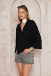 Siyah Salaş Kruvaze Bel Bağcıklı Müslin Bluz